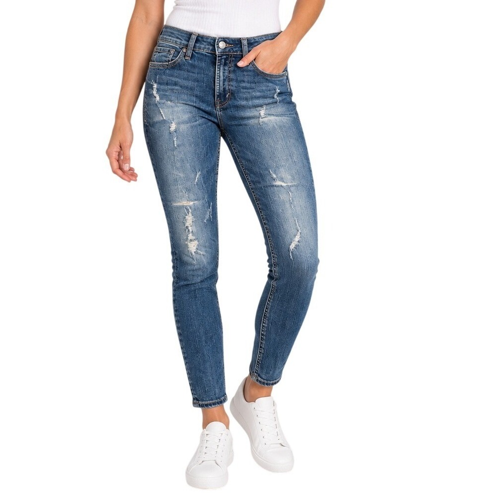 Silver Jeans Co Medium Wash Distressed Aiko Skinny Jeans Womens 29x29
